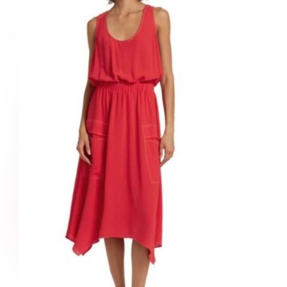 Ramy Brook Red Sleeveless Handkerchief-Hem Midi Dress